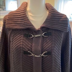 Grey long tunic sweater with gunmetal detail